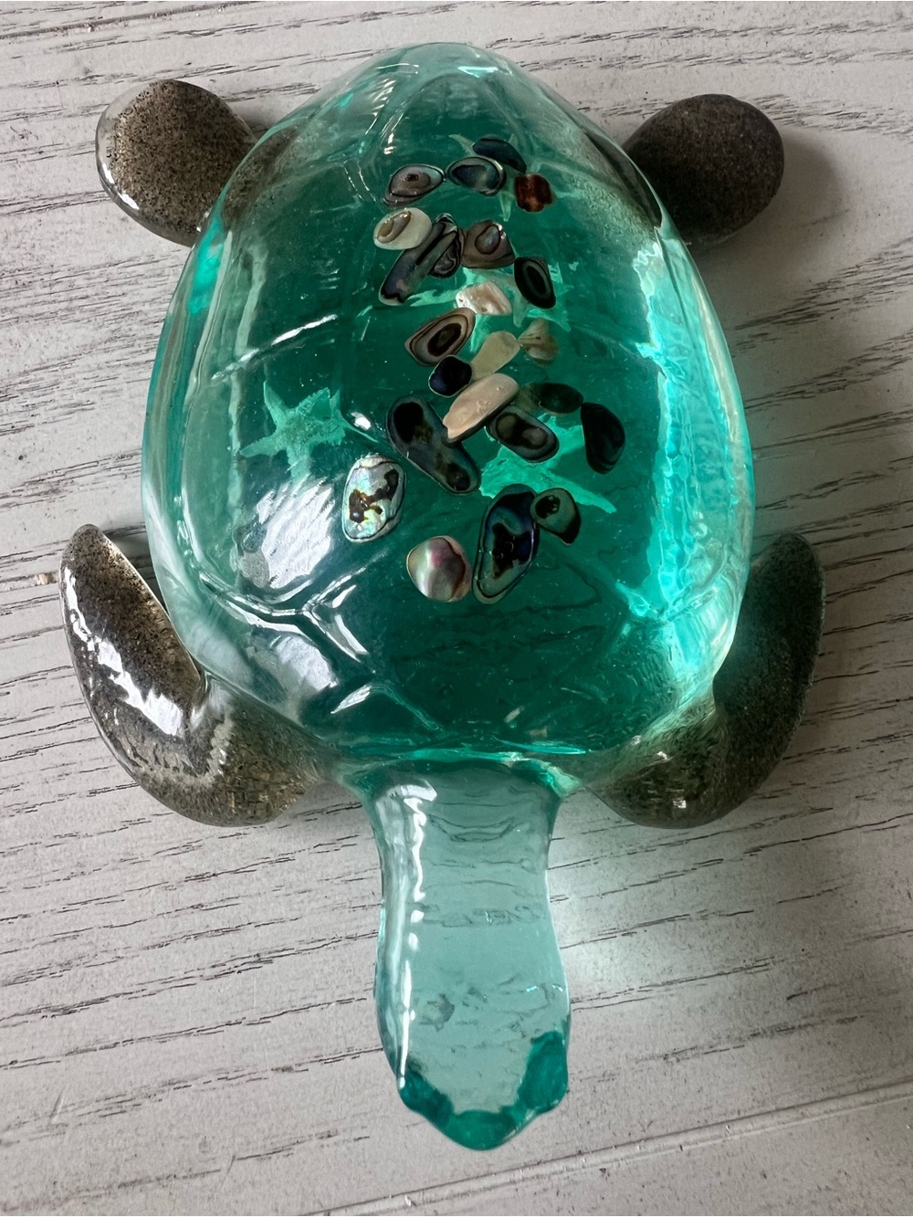 Resin Turtle Decor with Seashell Inlays